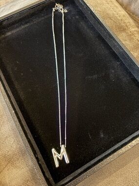 Initial M Necklace Silver Tone Letter Pendant Dainty Chain